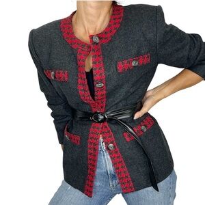 Vintage Bagatelle Sport grey red houndstooth wool blazer jacket 6